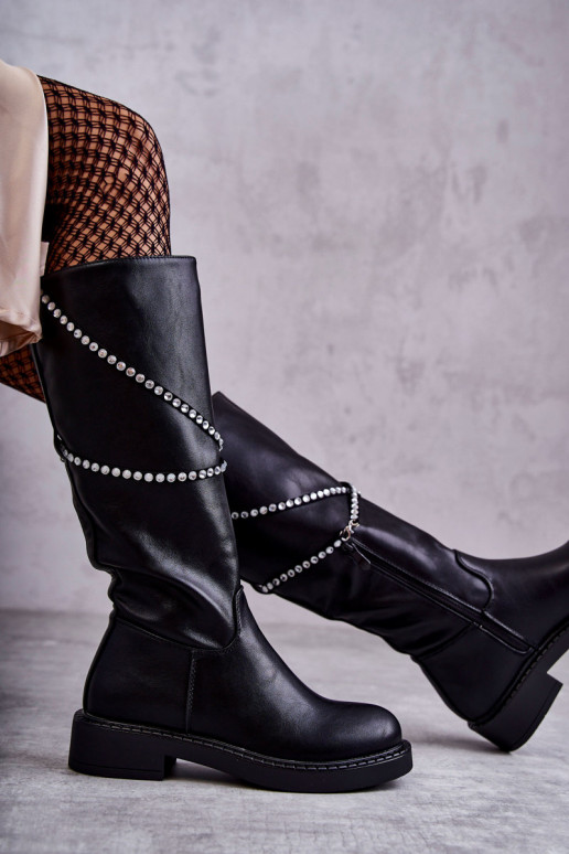  ilgaauliai batai su gražiomis detalėmis Juodos spalvos Finlay