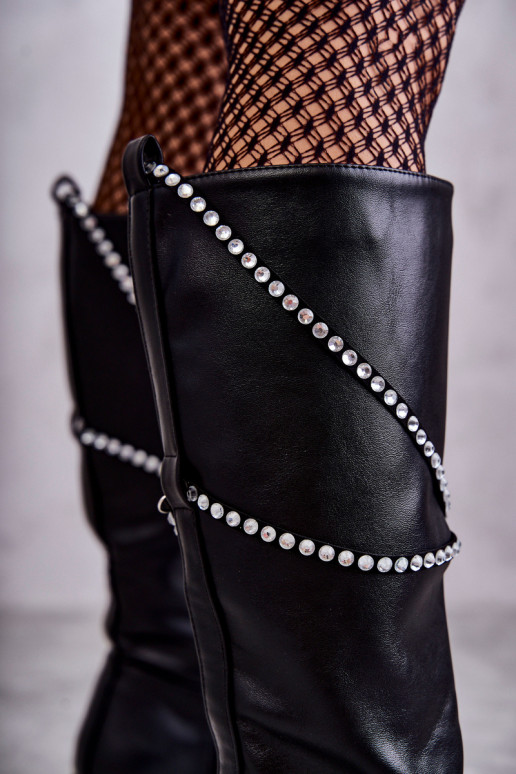  ilgaauliai batai su gražiomis detalėmis Juodos spalvos Finlay