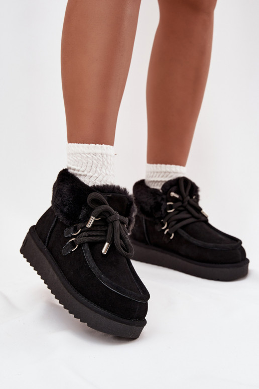 Juodos spalvos moteriški sniego batai iš natūralaus zomšo D.Franklin DFSH375006