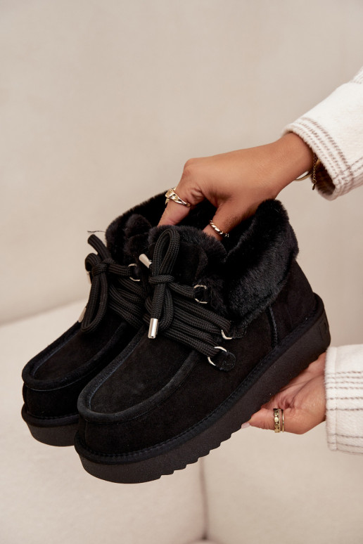 Juodos spalvos moteriški sniego batai iš natūralaus zomšo D.Franklin DFSH375006