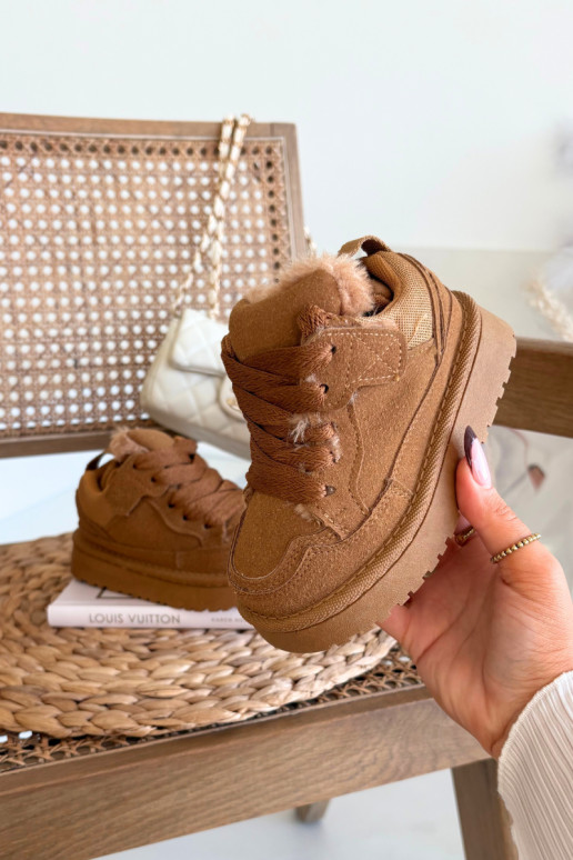 Rudos spalvos šilti vaikiški sportbačiai su kailiuku viduje Mireen