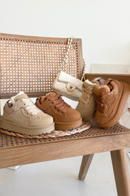 Rudos spalvos šilti vaikiški sportbačiai su kailiuku viduje Mireen