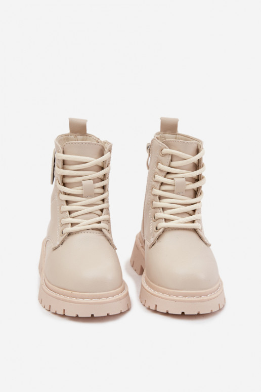 Vaikiški pašiltinti aulinukai su kailiuku viduje ir LOVE ornamentais, smėlio spalvos, Rosaira