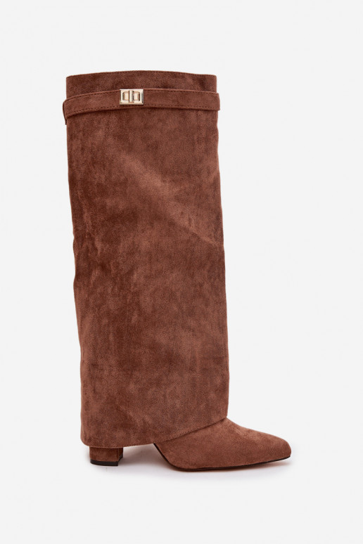 ilgaauliai batai iš eko zomšosowe Obcas Słupek  pašiltinti Wywinięta Cholewka smėlio spalvos Evyra