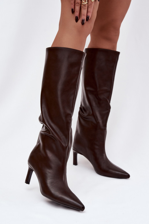 moteriški ilgaauliai batai Įsispiriamo modelio su plonais kulniukais  Czekoladowe Olyvia