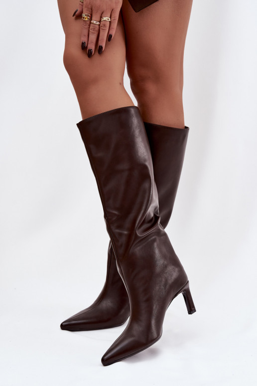 moteriški ilgaauliai batai Įsispiriamo modelio su plonais kulniukais  Czekoladowe Olyvia