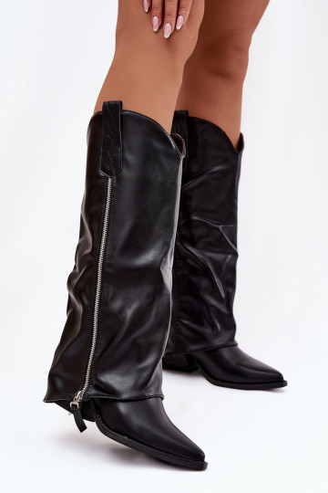 ilgaauliai batai kaubojiško stiliaus su kulniukais iš eko odos Juodos spalvos Palira