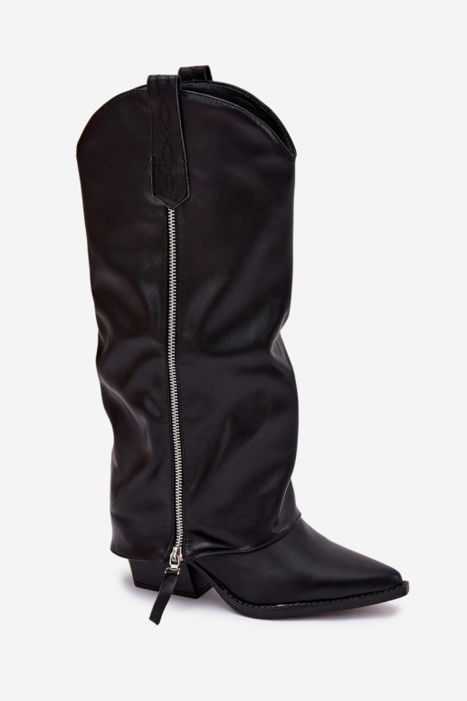 ilgaauliai batai kaubojiško stiliaus su kulniukais iš eko odos Juodos spalvos Palira