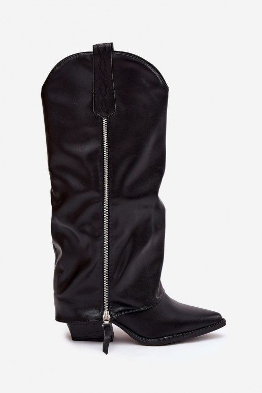 ilgaauliai batai kaubojiško stiliaus su kulniukais iš eko odos Juodos spalvos Palira