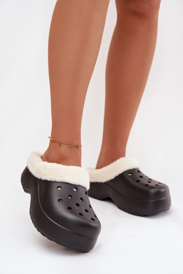  Moteriškos šlepetės pašiltinti su kailiuku viduje Juodos spalvos Palvine 2