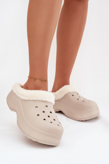  Moteriškos šlepetės pašiltinti su kailiuku viduje chaki spalvos Palvine 2