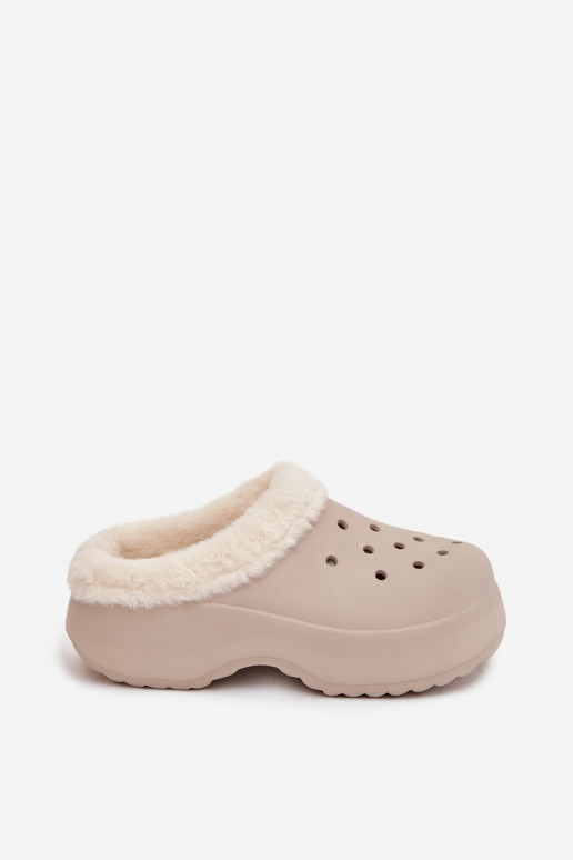  Moteriškos šlepetės pašiltinti su kailiuku viduje chaki spalvos Palvine