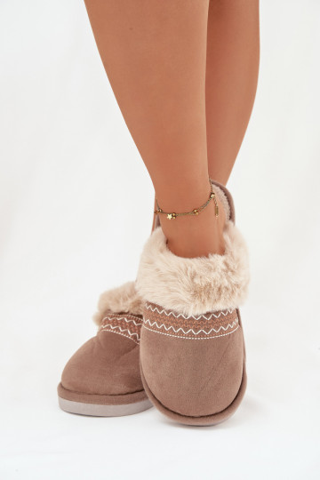 Šlepetės  su kailiuku I Haftem chaki spalvos Devianne