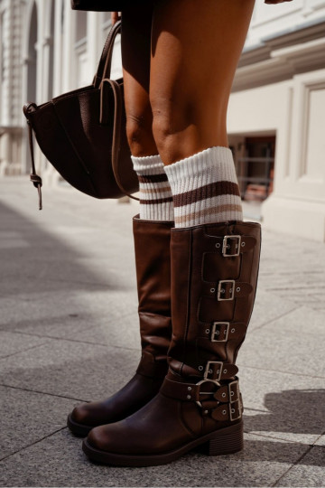 Podkolanówki Prążek su juostelėmis dramblio kaulo spalvos