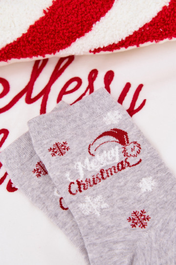 Kojinės  Christmas  su užrašu pilkos spalvos