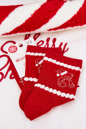 Kojinės  Christmas Meškiukai  Santa Clausa raudonos spalvos 2