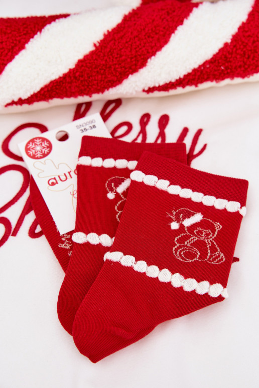 Kojinės  Christmas Meškiukai  Santa Clausa raudonos spalvos