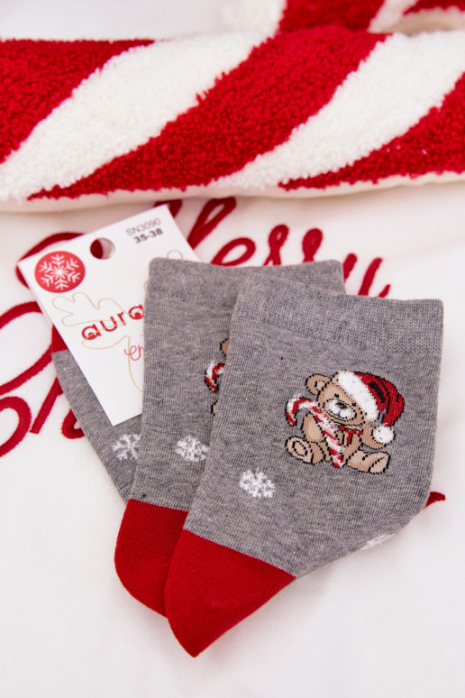 Kojinės  Christmas  Meškiukai  Santa Clausa pilkos spalvos