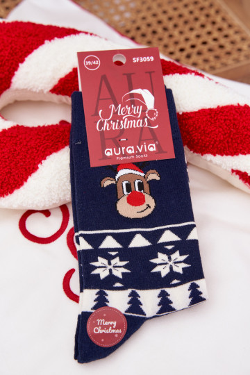 Skarpety  Christmas  su elniukais tamsiai mėlynos spalvos