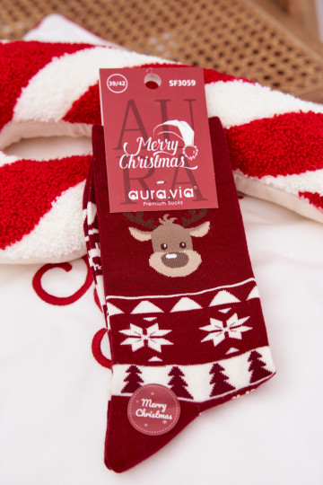 Skarpety  Christmas  su elniukais bordo spalvos