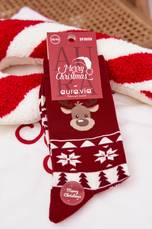 Skarpety  Christmas  su elniukais bordo spalvos