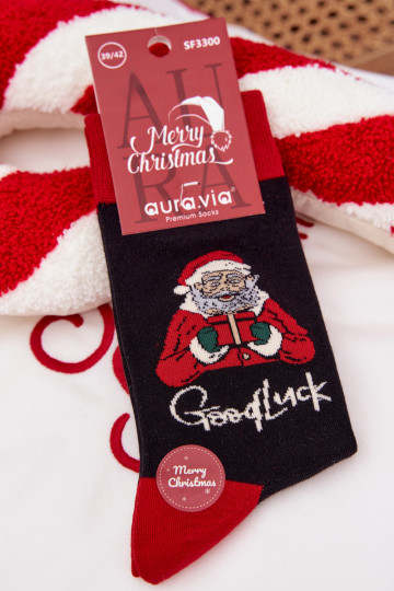 Skarpety  Christmas su užrašu I Śmiejącym Się Santa Clausem Juodos spalvos