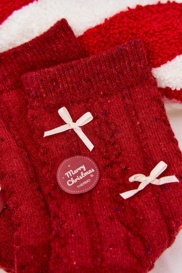 Kojinės  Christmas su kaspinėliais Wełna su alpakomis raudonos spalvos