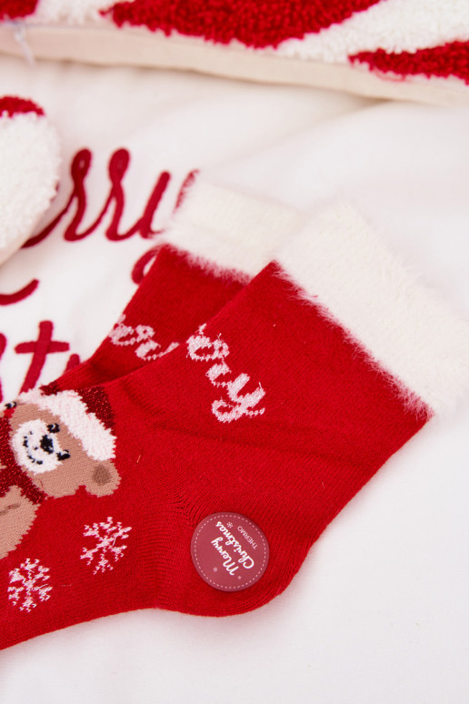 Šventinės kojinės Vaikiški su kailiuku I m I Wełna su alpakomis raudonos spalvos