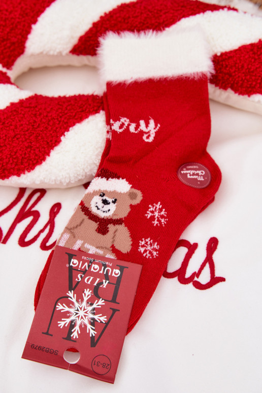 Šventinės kojinės Vaikiški su kailiuku I m I Wełna su alpakomis raudonos spalvos
