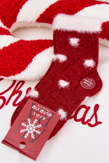 Vaikiški Christmas Kojinės  su kailiuku Wełna su alpakomis raudonos spalvos 2