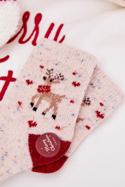 Vaikiški Christmas Kojinės su elniukais Wełna su alpakomis smėlio spalvos