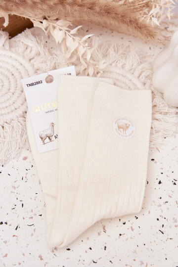 Długie Wełniane Kojinės  dramblio kaulo spalvos 2