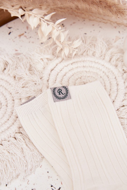 Medvilninės kojinės  su dryžiais  dramblio kaulo spalvos