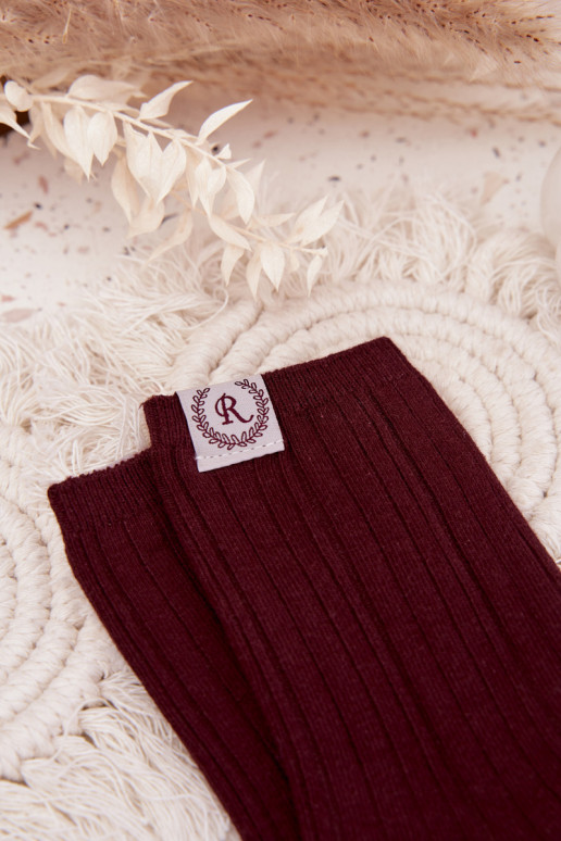 Medvilninės kojinės  su dryžiais  bordo spalvos