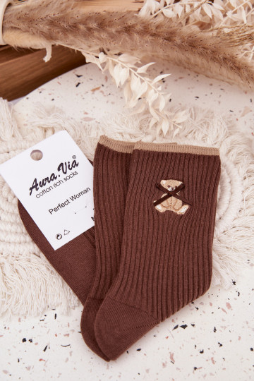 Medvilninės kojinės  su dryžiais  Czekoladowe 2