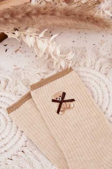 Medvilninės kojinės  su dryžiais  smėlio spalvos