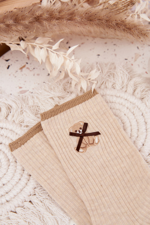 Medvilninės kojinės  su dryžiais  smėlio spalvos