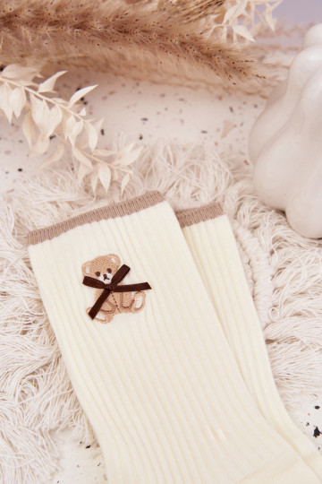 Medvilninės kojinės  su dryžiais  dramblio kaulo spalvos