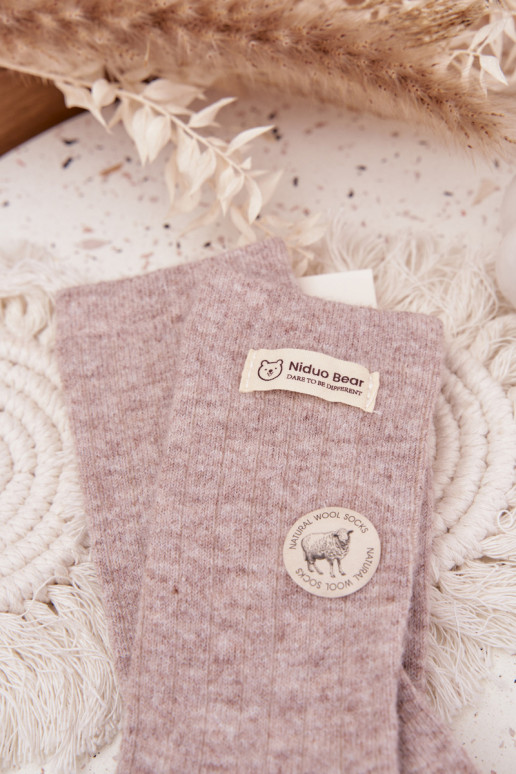 šilti Wełniane Kojinės  Z Naszywką smėlio spalvos