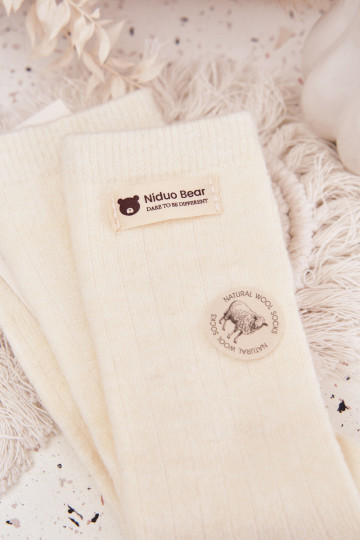 šilti Wełniane Kojinės  Z Naszywką dramblio kaulo spalvos