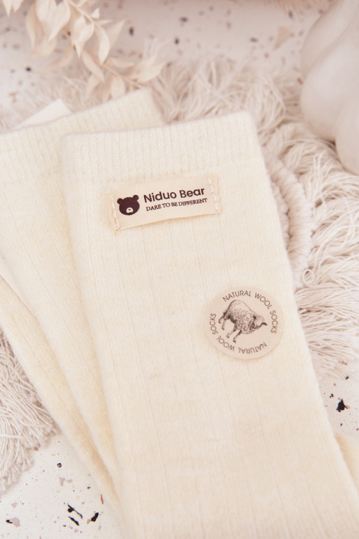 šilti Wełniane Kojinės  Z Naszywką dramblio kaulo spalvos