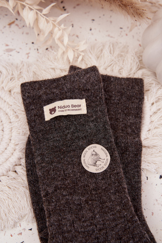 šilti Wełniane Kojinės  Z Naszywką tamsiai rudos spalvos