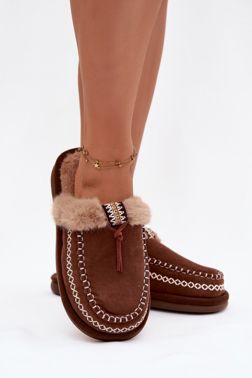 Šlepetės  su kailiuku I Haftem rudos spalvos Perivelle