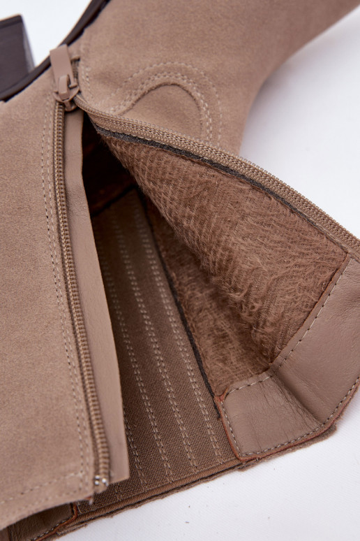 iš zomšos kaubojiško stiliaus aulinukai  su kulniukais pašiltinti smėlio spalvos Dylira