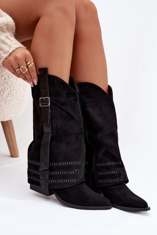 ilgaauliai batai kaubojiško stiliaus   I su sagtimis Juodos spalvos Camilora