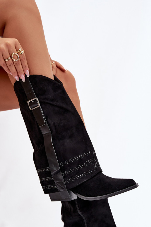 ilgaauliai batai kaubojiško stiliaus   I su sagtimis Juodos spalvos Camilora