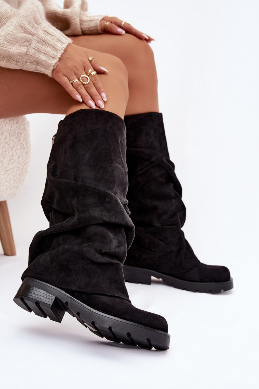 Šilti ilgaauliai batai Įsispiriamo modelio su rauktu auliuku Juodos spalvos Ilvessa