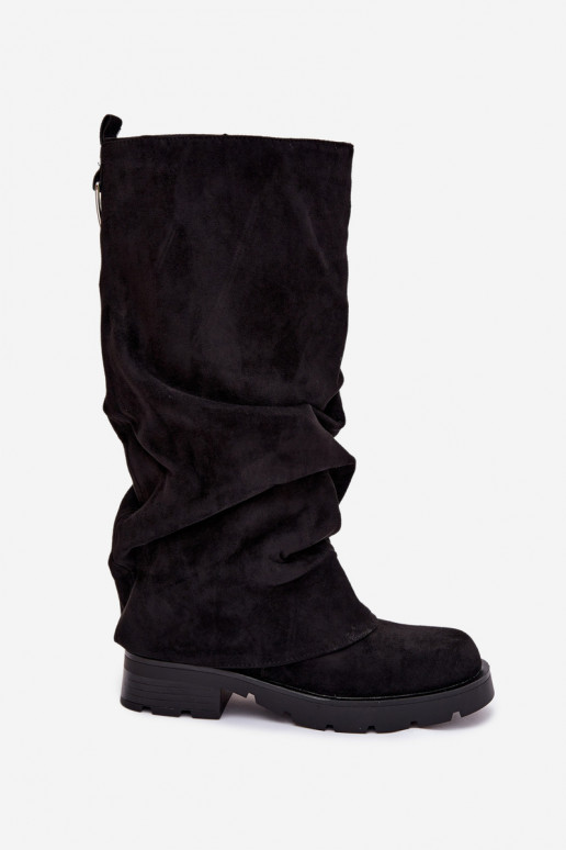 Šilti ilgaauliai batai Įsispiriamo modelio su rauktu auliuku Juodos spalvos Ilvessa