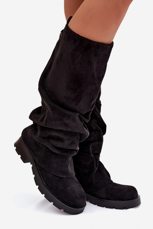 Šilti ilgaauliai batai Įsispiriamo modelio su rauktu auliuku Juodos spalvos Ilvessa