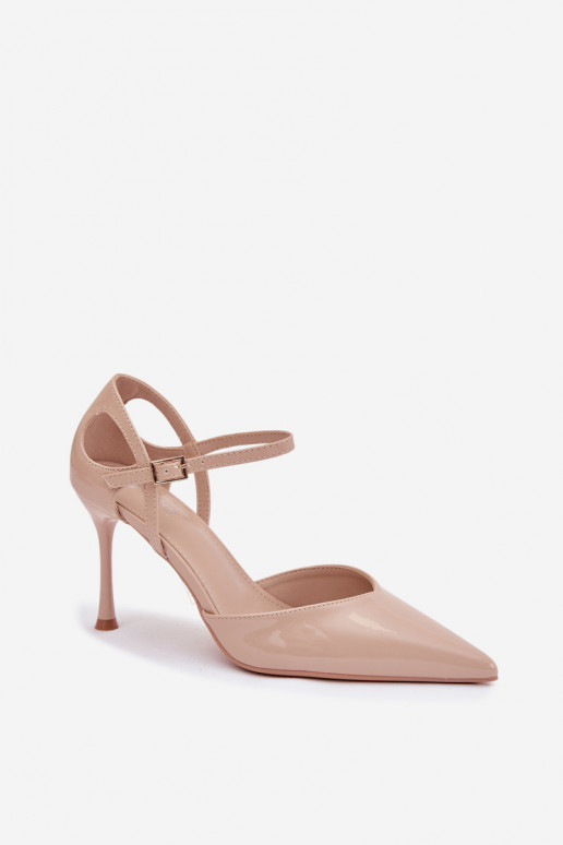 su lako efektu aukštakulniai bateliai su dirželiais smėlio spalvos Tarilin